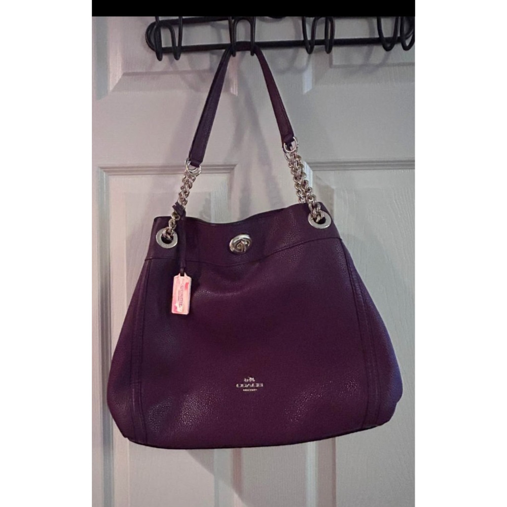 Coach Edie 31 Turnlock Oxblood Purple Leather Chain-Handle Crossbody Bag